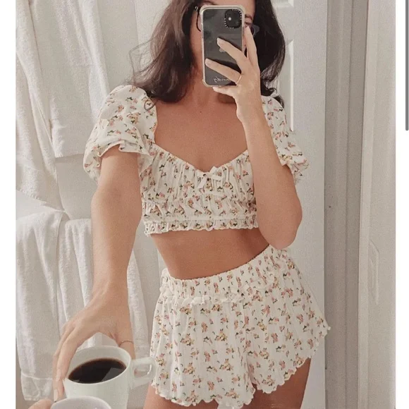 For Love And Lemons Lola Pointelle Crop Top & Shorts (NWT) - Picture 2 of 9